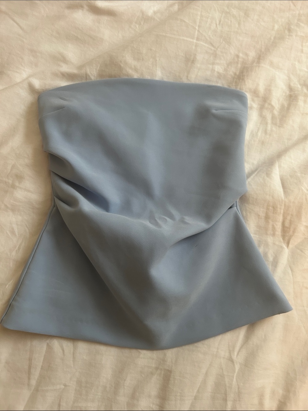 ZARA Strapless Light Blue Women’s Dress - Elegant Draped Bodice
